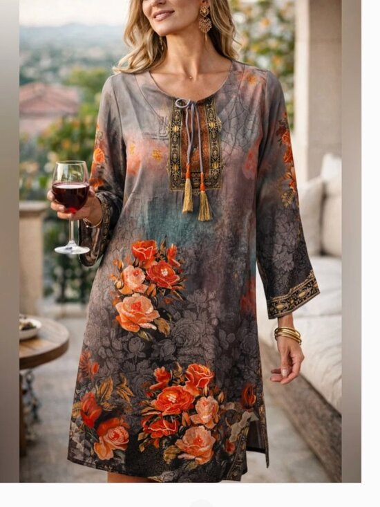 Soft Surroundings Tops - Soft Surroundings Tunic Dress M Embellished Floral Boho Luxe Tassel beaded boho